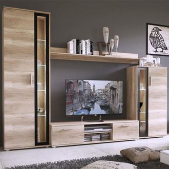 Dmora Parede Multimedia Linahasi, Mueble De Sala Modular, 9 Estantes, 2 Cajones, Roble Marr&oacute;n Oscuro