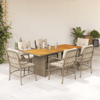 vidaXL Set Comedor De Jard&iacute;n 7 Pzas Con Cojines Rat&aacute;n Sint&eacute;tico Beige Vidaxl