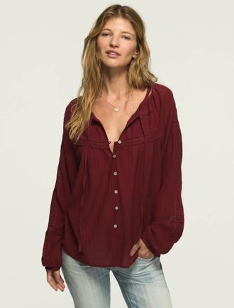 Lucky Brand Womens Pintuck Peasant Blouse
