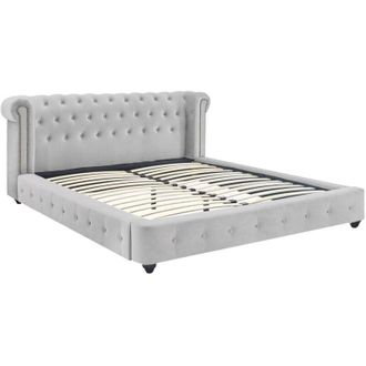 Vente-Unique Vente-unique - Letto Chesterfield 180 x 200 cm Velluto Grigio - tongerla