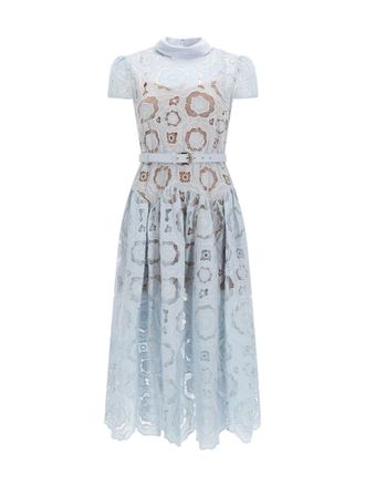 Self Portrait Neutrals Circular Pattern Lace Midi Dress