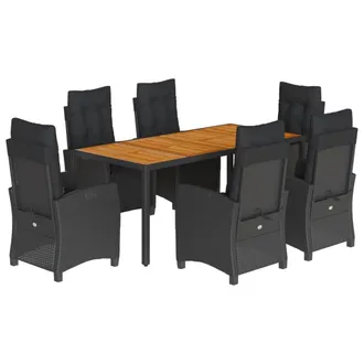 vidaXL Set Da Pranzo Da Giardino 7 Pz Nero Con Cuscini In Polyrattan - Vidaxl