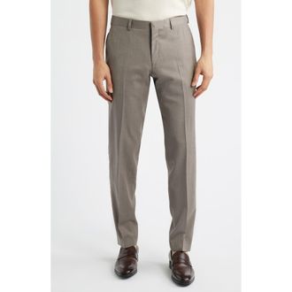 BOSS Genius Slim Fit Flat Front Wool Dress Pants in Medium Beige at Nordstrom, Size 32