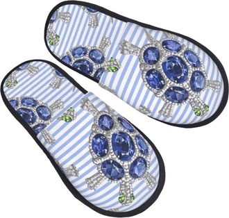 Generic Soft Cotton Slipper Turtle with Blue Stones Fluffy Slipper Plush Hotel Slippers for Winter Ladies Indoor L