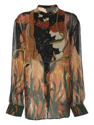 Gucci Blusa con stampa grafica - Marrone