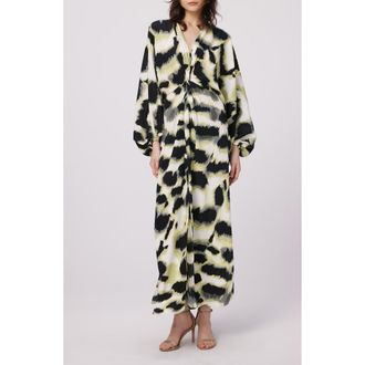 Diane Von F&uuml;rstenberg Print Long Sleeve Maxi Dress in Wild Thing Shadow Green Lg at Nordstrom Rack, Size X-Small