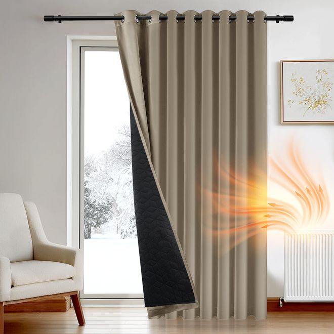 Deconovo Thermovorhang Kälteschutz, Gardinen mit Ösen gegen Kälte, Wärmeisolierend Vorhang Verdunkelung Wohnzimmer, 245x280cm(HöhexBreite), Taupe, 1 Stück ab 45,49 €