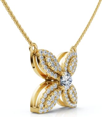 Pompeii3 1/2Ct Diamond Flower Pendant 14k Gold 18 Necklace Lab Grown