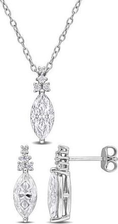 Delmar Marquis Cut Lab Grown Moissanite Earrings & Necklace Set in Silver at Nordstrom Rack