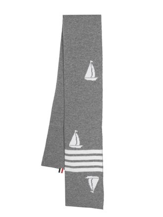 Thom Browne sail-motif merino wool scarf - unisex - Virgin Wool - One Size - Grey