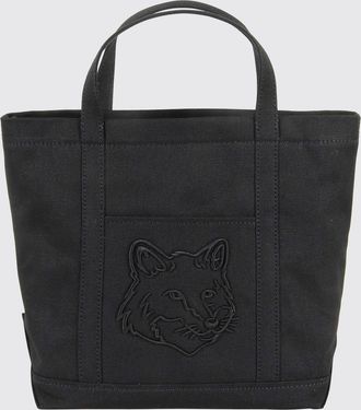 Maison Kitsun&eacute; Borsa Fox Head Small Maison Kitsun&eacute; in canvas di cotone con logo ricamato