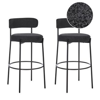Beliani Beliani - Conjunto De 2 Sillas De Bar Boucl&eacute; Patas De Acero Negro Con Tapas Sin Reposabrazos Comedor Negro Allison