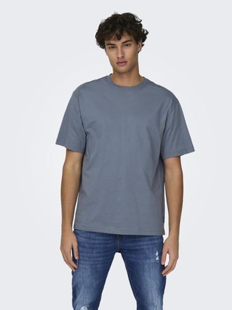 Only & Sons Rundhalsshirt ONLY & SONS ONSFRED RLX SS TEE, Herren, Gr. XXL, grau (flint stone), Single Jersey, Obermaterial: 100% Baumwolle, unifarben, relaxed fit