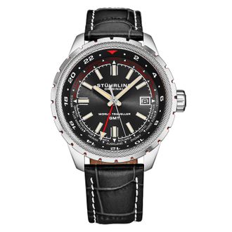 Stührling Mens Global Voyager 1014 GMT World Timer Watch - Black - One Size
