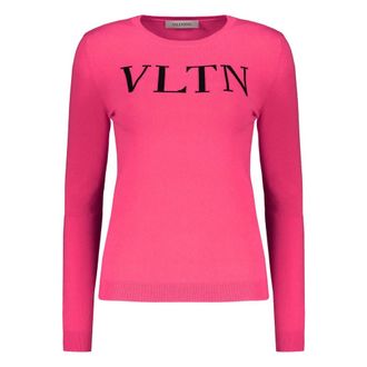 Valentino Garavani Round-neck Knitwear, female, Pink, Size: XS Long Sleeve Crew-neck Sweater