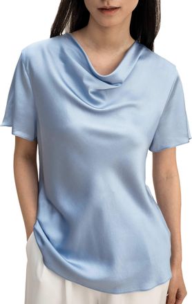 LilySilk Cowl Neck Short Sleeves Silk Shirt