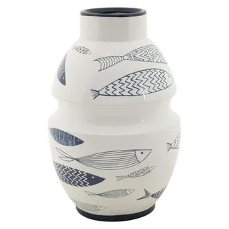 Dmora Vaas Cosmo, Ontwerpen Met Vissen, Wit, Structuurkleur Blauw, Diameter 7,5 Cm