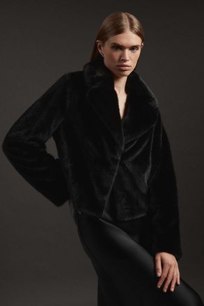 Karen Millen Womens Faux Fur Cropped Jacket - Black - Size 10 UK