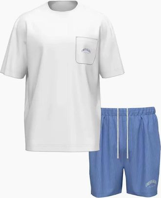Calvin Klein Mens Heritage Crest T-Shirt & Woven Shorts Pyjama Set, White/Blue - Size: L