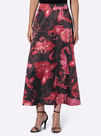 Heine A-Linien-Rock HEINE, Damen, Gr. 34, bunt (schwarz, pink, bedruckt), 100% Polyester, bedruckt, gebl&uuml;mt, gemustert, mehrfarbig, lang, R&ouml;cke A-Linien-Roc