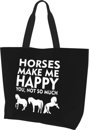 AOOEDM Horses Make Me Happy Ladies Canvas Tote Reusable Shopping Bag
