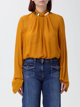 Elisabetta Franchi Long-Sleeved Georgette Blouse with Jewel Neck