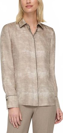 Lafayette 148 New York Scottie Button Down Blouse In Hickory/diffused Houndstooth Print