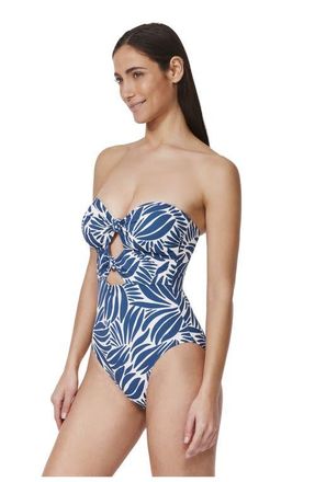 Gottex Comeback Cut Out Bandeau One Piece in Petrol-White at Nordstrom, Size 14