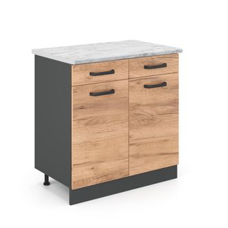 Vicco Mueble Bajo De Cocina R-line, Roble Dorado, 80 Cm Et M&aacute;rmol