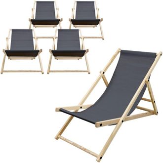ECD Germany Ecd Germany Juego 5x Tumbonas Playa Madera De Pino Antracita 3 Posiciones Reclinaci&oacute;n Plegable Silla Tradicional De Sol Para Jard&iacute;n O Balc&oacute;n Impermeab