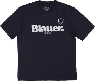 Blauer Polyester T-shirt met logoprint - Heren - T-shirts - Blauw - 2XL - Polyester - Tops