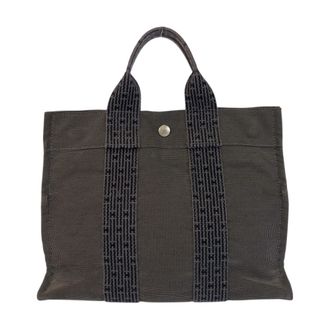 Herm&egrave;s Gray Polyamide Polyester Handbag Tote Bag (Pre-Owned)