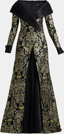 Tadashi Shoji Sorella Jacquard & Taffeta Portrait Gown
