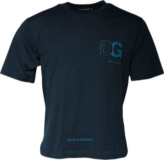 Dolce & Gabbana Mens Blue Logo Crew Neck Short Sleeves T-Shirt Cotton