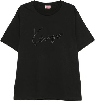 Kenzo Signature Geborduurd T-shirt - Heren - T-shirts - Zwart - L - Katoen - Tops