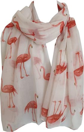 GlamLondon Watercolour Flamingo Scarf Ladies Lightweight Printed Fashion Oversize Wrap (Y19 - Cream)