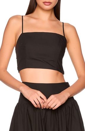 Susana Monaco Smocked Back Crop Cotton Poplin Top in Black at Nordstrom, Size X-Small
