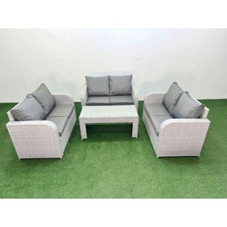 Fimous 6 Seater pe Wicker Rattan Furniture Sofa Sets with Oblong Coffee Table 2 Seater Love Sofa Light Grey - Fimous