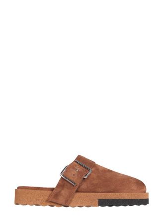 Off-white Suede Upper Slippers With Adjustable Strap