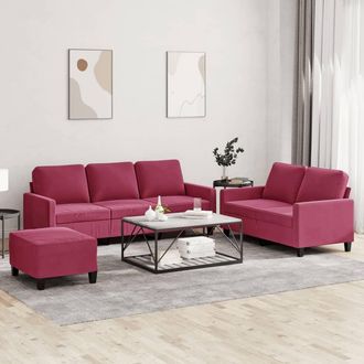 vidaXL Juego De Sof&aacute;s Con Cojines 3 Piezas Terciopelo Rojo Tinto Vidaxl