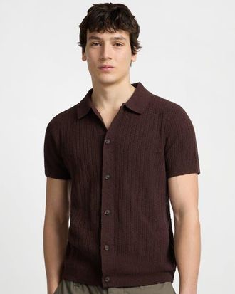 Onia Boucle Rib Button Up Shirt in Espresso at Nordstrom, Size Medium