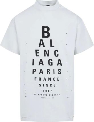 Balenciaga Tops, Heren, Grijs, S, Katoen, Vintage Optical T-shirt Grijs Polos