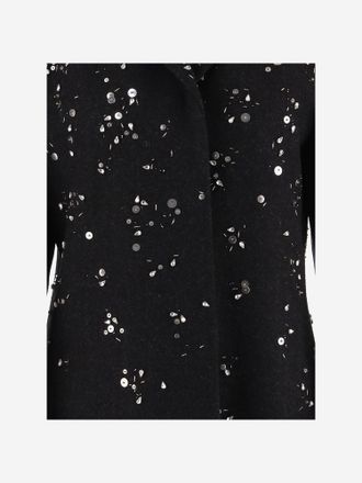 Jil Sander Reflective-Embellished Wool Coat - Black