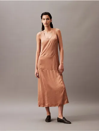 Calvin Klein Womens Crushed Satin Maxi Dress - Brown - XS