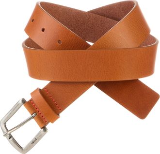 HUGO BOSS Lederg&uuml;rtel HUGO Gordy Sz35, Herren, Gr. 11,5, medium braun 215, Leder, unifarben, G&uuml;rtel Lederg&uuml;rtel, mit Logopr&auml;gung an der Schliesse