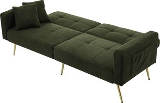 STILVORA Clic-clac 2 Plazas En Tela Sherpa Con Respaldo Ajustable, 2 Bolsillos Laterales Y 2 Cojines, Verde Antiguo