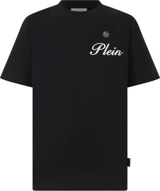 Philipp Plein Tops, Heren, Zwart, XL, Katoen, Ronde Hals T-Shirt Embossed Signature