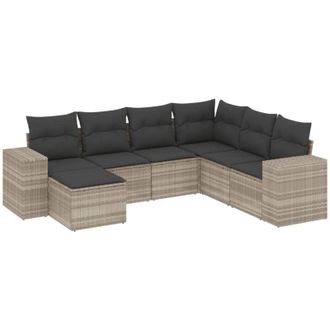 vidaXL Set De Sof&aacute;s De Jard&iacute;n 7 Pzas Con Cojines Rat&aacute;n Pe Gris Claro Vidaxl