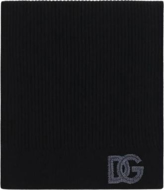 Dolce & Gabbana Sciarpa a coste con logo DG - - Accessories - Uomo - Nero - ONE SIZE