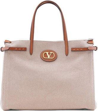 Valentino Garavani Medium Antibes Canvas Tote in Naturale/Tobacco/Camel at Nordstrom